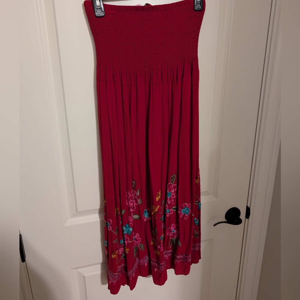 Moda Red Floral Maxi Skirt